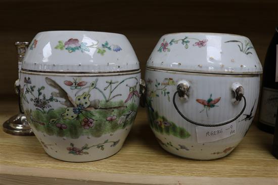 A pair of Chinese Republic period barrels and covers height 17cm